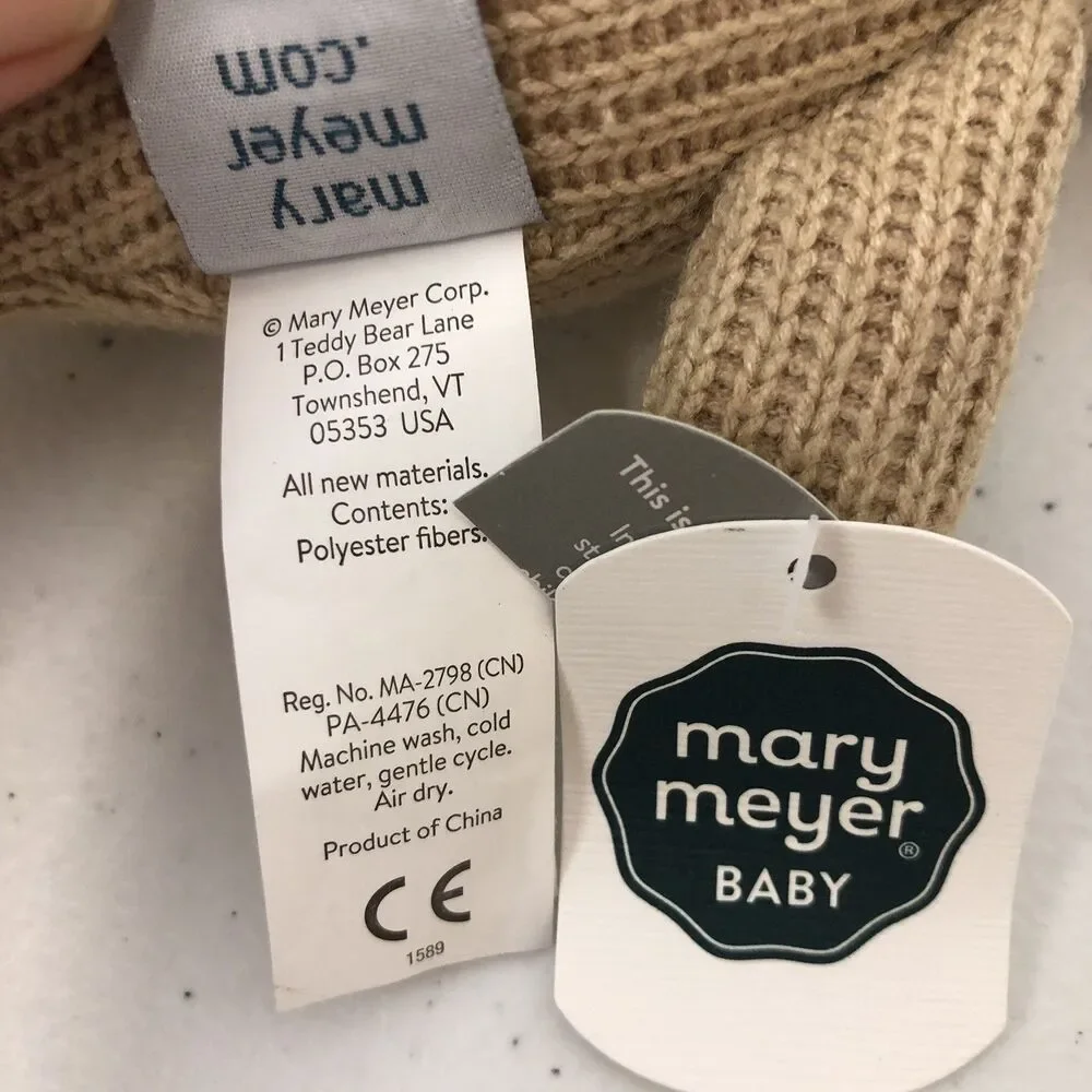 Mary Meyer Baby Rattle Knit Brown Sloth Plush Toy Soothes Baby NEW